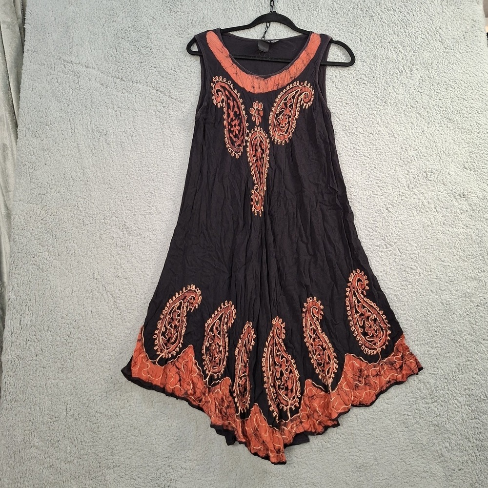 Women Sleeveless Embroidered Mini Dress Boho Fairy Hippie Beach Black One Size